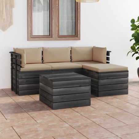 vidaXL Muebles de palés de jardín 5 piezas cojines madera maciza pino
