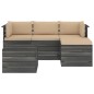 vidaXL Muebles de palés de jardín 5 piezas cojines madera maciza pino vidaXL Muebles de palés de jardín 5 piezas cojines madera maciza pino