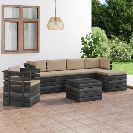 vidaXL Muebles de palets de jardín 7 piezas cojines madera maciza pino
