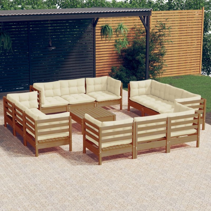 vidaXL Muebles de jardín 13 piezas cojines madera de pino crema vidaXL Muebles de jardín 13 piezas cojines madera de pino crema