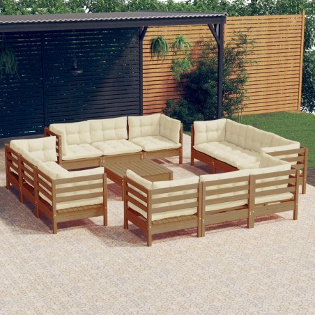 vidaXL Muebles de jardín 13 piezas cojines madera de pino crema