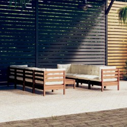 vidaXL Juego de muebles de jardín 9 pzas y cojines madera maciza pino
