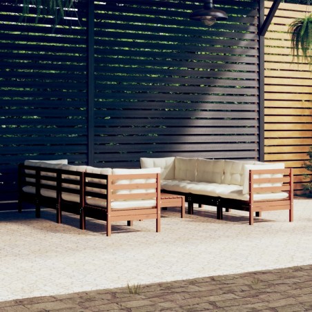 vidaXL Juego de muebles de jardín 9 pzas y cojines madera maciza pino