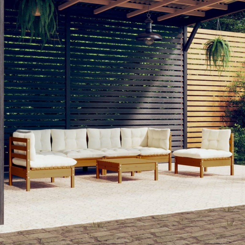vidaXL Muebles de jardín 7 piezas cojines madera maciza de pino vidaXL Muebles de jardín 7 piezas cojines madera maciza de pino