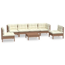 vidaXL Muebles de jardín 7 piezas cojines madera maciza de pino