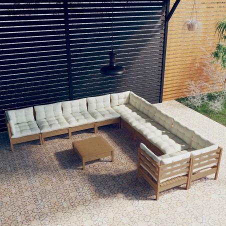 vidaXL Muebles de jardín 11 pzas y cojines madera de pino marrón miel