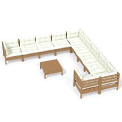 vidaXL Muebles de jardín 11 pzas y cojines madera de pino marrón miel