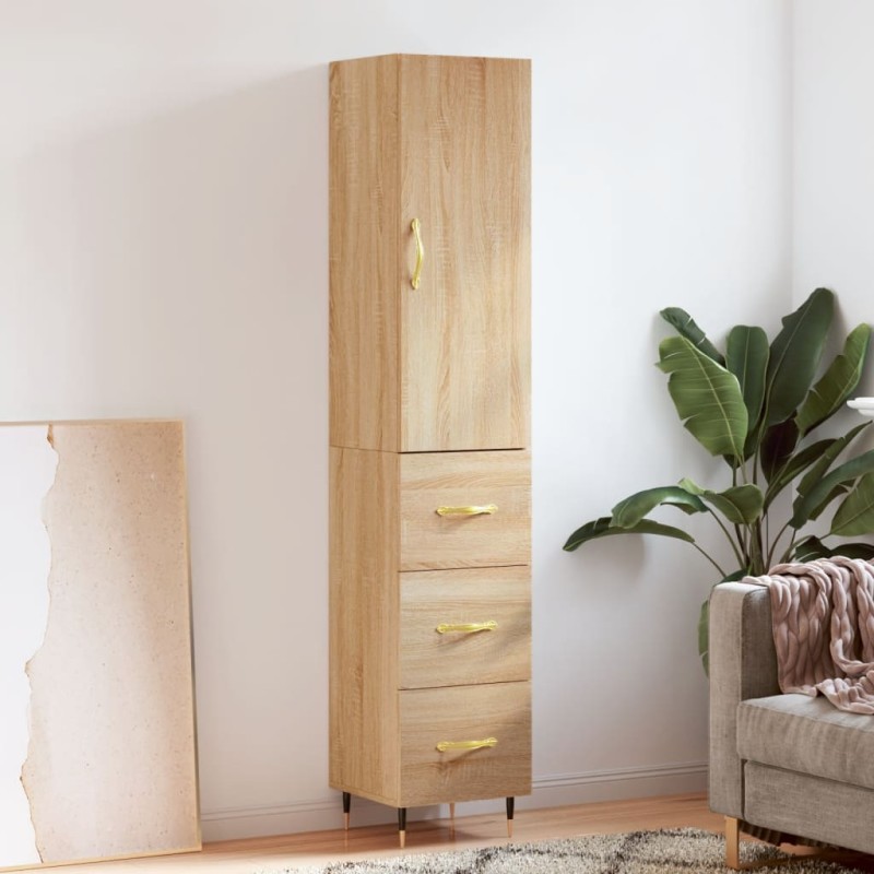 vidaXL Aparador de madera contrachapada roble Sonoma 34,5x34x180 cm vidaXL Aparador de madera contrachapada roble Sonoma 34,5x34x180 cm