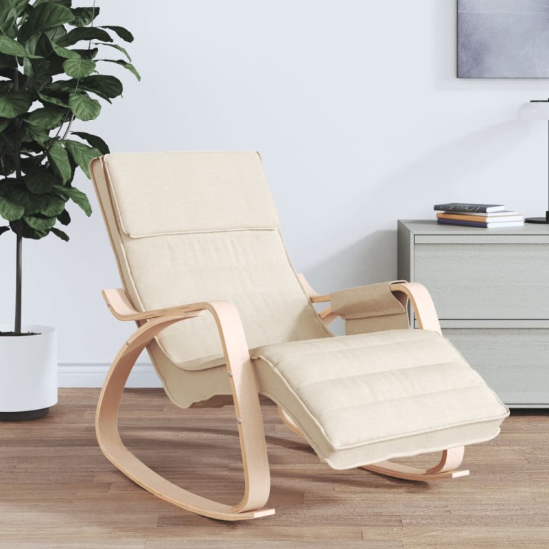 vidaXL Silla mecedora de tela color crema vidaXL Silla mecedora de tela color crema