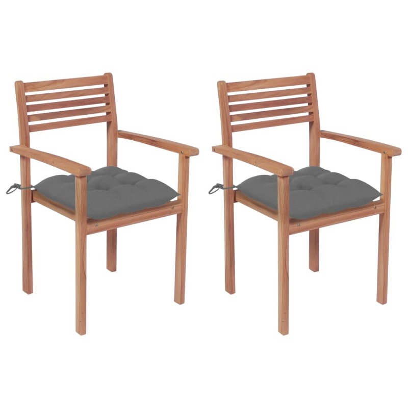 vidaXL Sillas de jardín 2 uds madera maciza de teca con cojines grises vidaXL Sillas de jardín 2 uds madera maciza de teca con cojines grises