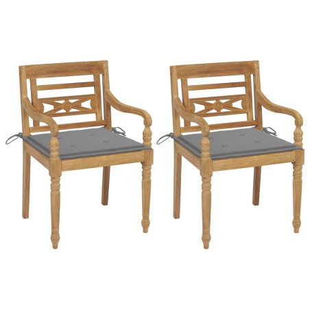 vidaXL Sillas Batavia 2 uds teca maciza con cojines gris