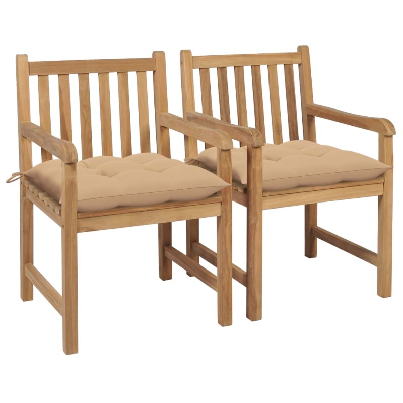 vidaXL Sillas de jardín 2 uds madera maciza de teca con cojines beige vidaXL Sillas de jardín 2 uds madera maciza de teca con cojines beige
