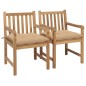 vidaXL Sillas de jardín 2 uds madera maciza de teca con cojines beige vidaXL Sillas de jardín 2 uds madera maciza de teca con cojines beige