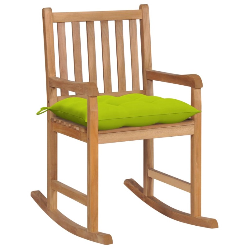 vidaXL Silla mecedora de madera maciza teca con cojín verde brillante vidaXL Silla mecedora de madera maciza teca con cojín verde brillante