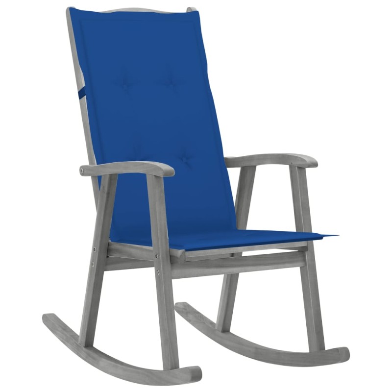 vidaXL Silla mecedora con cojines madera maciza de acacia gris vidaXL Silla mecedora con cojines madera maciza de acacia gris