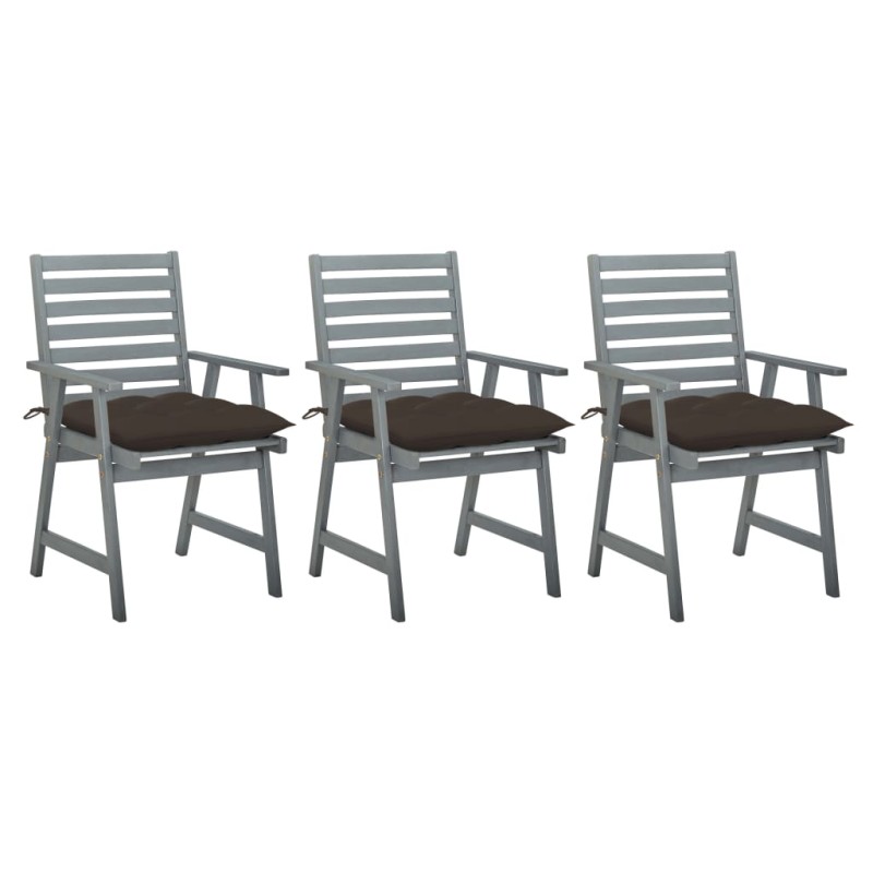 vidaXL Sillas comedor de jardín 3 uds madera maciza acacia y cojines vidaXL Sillas comedor de jardín 3 uds madera maciza acacia y cojines