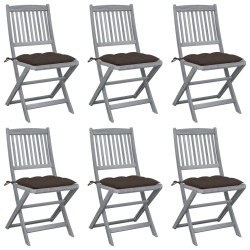 vidaXL Sillas de jardín plegables 6 uds cojines madera maciza acacia