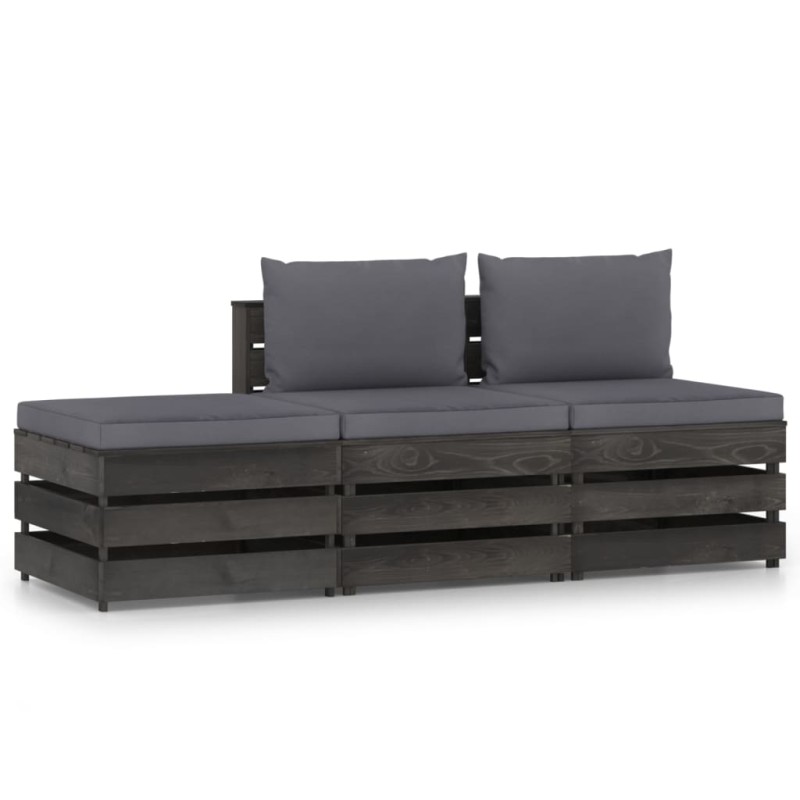 vidaXL Muebles de jardín 3 piezas con cojines madera impregnada gris vidaXL Muebles de jardín 3 piezas con cojines madera impregnada gris