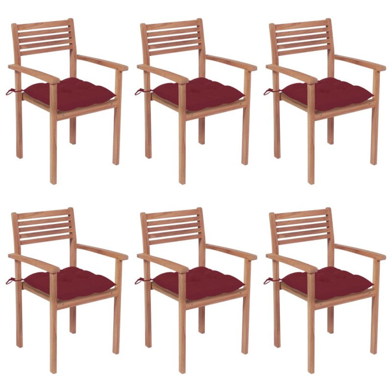 vidaXL Sillas apilables de jardín 6 uds madera de teca con cojines vidaXL Sillas apilables de jardín 6 uds madera de teca con cojines