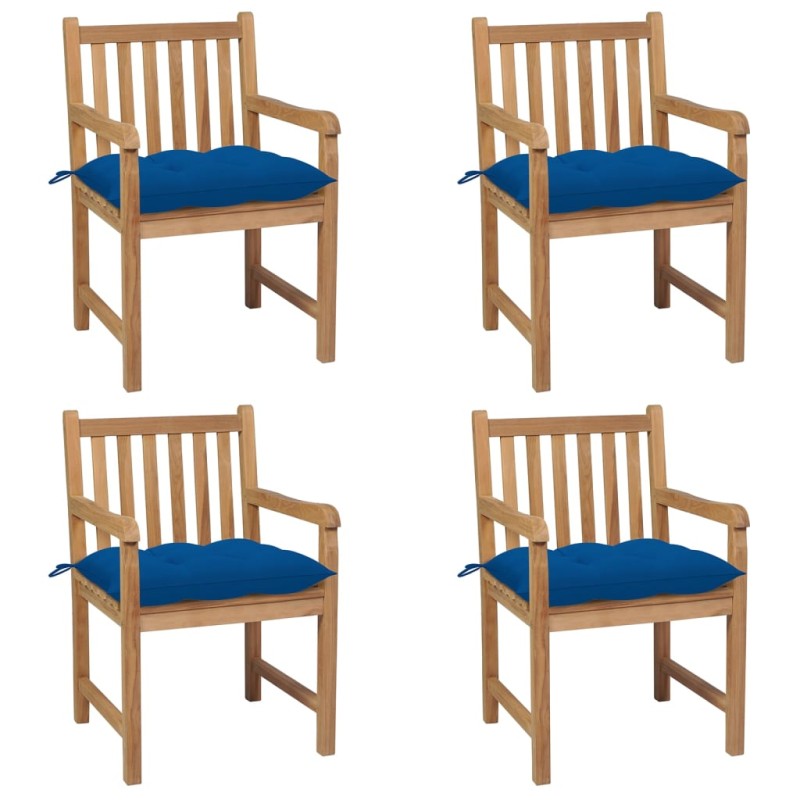 vidaXL Sillas de jardín 4 uds madera maciza de teca con cojines azules vidaXL Sillas de jardín 4 uds madera maciza de teca con cojines azules