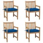 vidaXL Sillas de jardín 4 uds madera maciza de teca con cojines azules vidaXL Sillas de jardín 4 uds madera maciza de teca con cojines azules