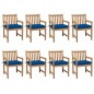 vidaXL Sillas de jardín 8 uds madera maciza de teca cojines azul