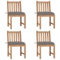 vidaXL Sillas de jardín 4 unidades madera maciza de teca con cojines vidaXL Sillas de jardín 4 unidades madera maciza de teca con cojines