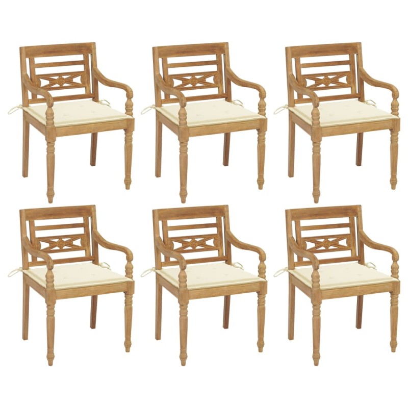 vidaXL Sillas Batavia 6 unidades madera maciza de teca con cojines vidaXL Sillas Batavia 6 unidades madera maciza de teca con cojines