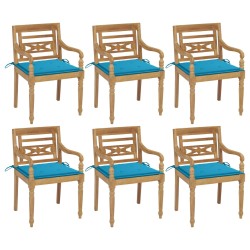 vidaXL Sillas Batavia 6 unidades madera maciza de teca con cojines