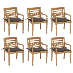vidaXL Sillas Batavia 6 unidades madera maciza de teca con cojines