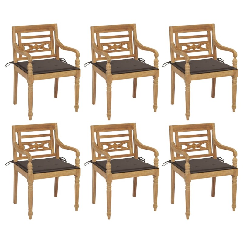 vidaXL Sillas Batavia 6 unidades madera maciza de teca con cojines vidaXL Sillas Batavia 6 unidades madera maciza de teca con cojines