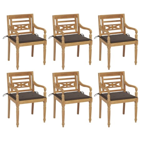 vidaXL Sillas Batavia 6 unidades madera maciza de teca con cojines