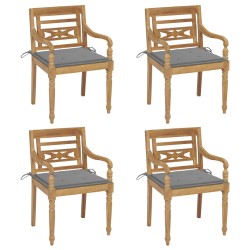 vidaXL Sillas Batavia 4 unidades madera maciza de teca con cojines
