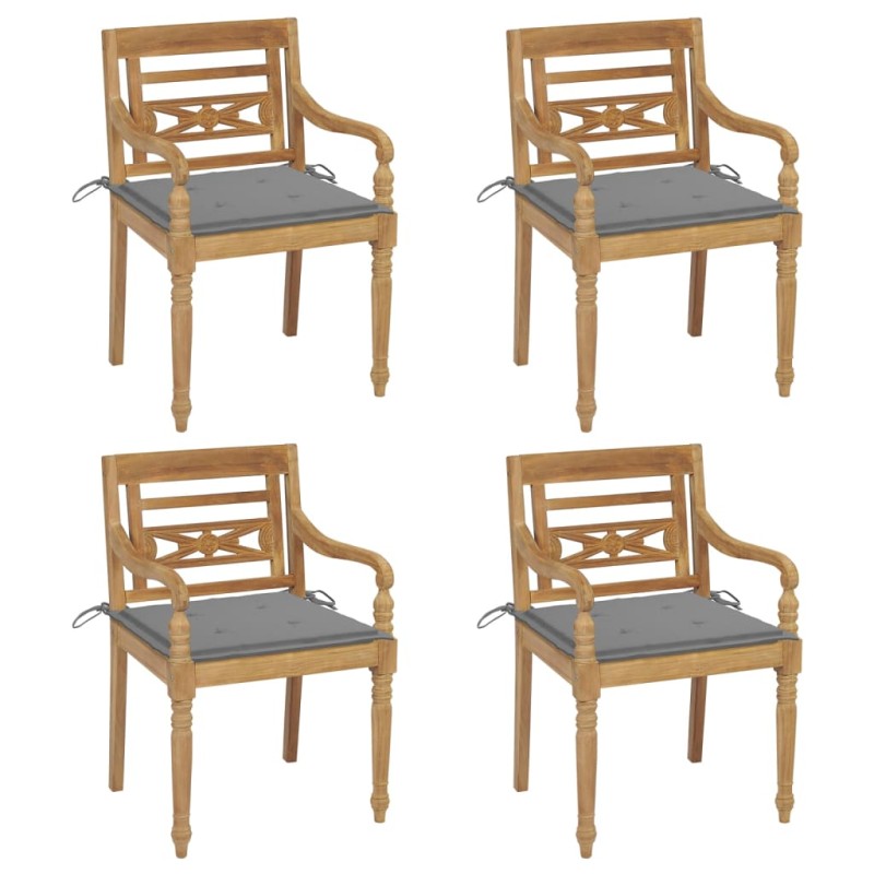 vidaXL Sillas Batavia 4 unidades madera maciza de teca con cojines vidaXL Sillas Batavia 4 unidades madera maciza de teca con cojines