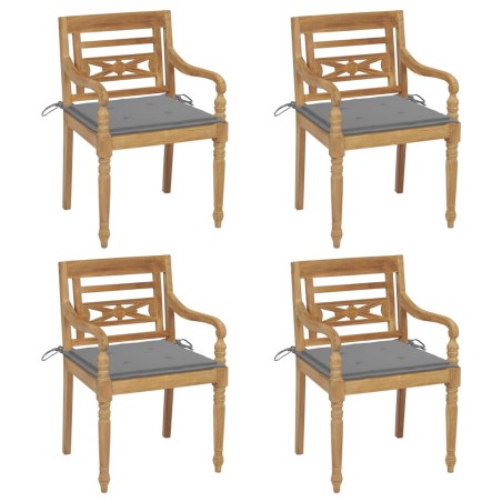 vidaXL Sillas Batavia 4 unidades madera maciza de teca con cojines