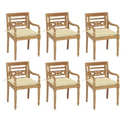 vidaXL Sillas Batavia 6 unidades madera maciza de teca con cojines