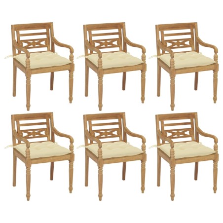 vidaXL Sillas Batavia 6 unidades madera maciza de teca con cojines