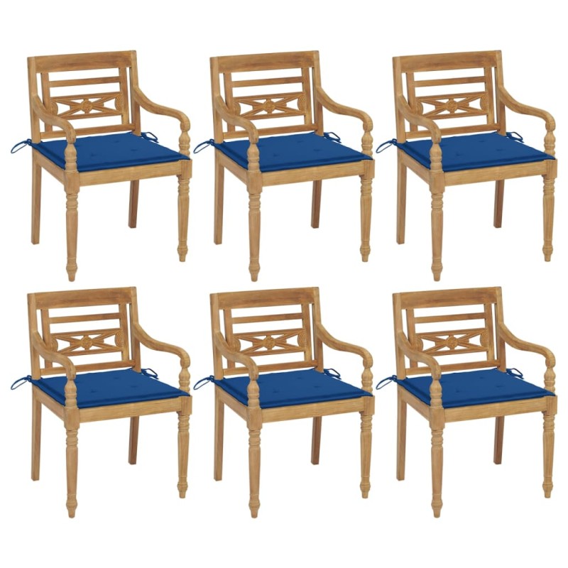 vidaXL Sillas Batavia 6 unidades madera maciza de teca con cojines vidaXL Sillas Batavia 6 unidades madera maciza de teca con cojines