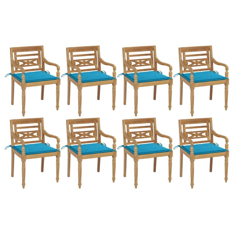 vidaXL Sillas Batavia 8 unidades madera maciza de teca con cojines vidaXL Sillas Batavia 8 unidades madera maciza de teca con cojines