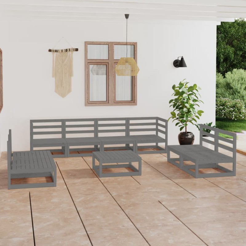 vidaXL Juego de muebles de jardín 9 piezas gris madera maciza de pino vidaXL Juego de muebles de jardín 9 piezas gris madera maciza de pino