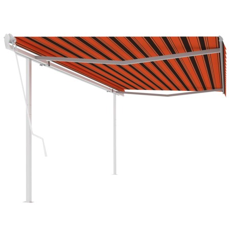 vidaXL Toldo retráctil automático con postes naranja y marrón 5x3 m