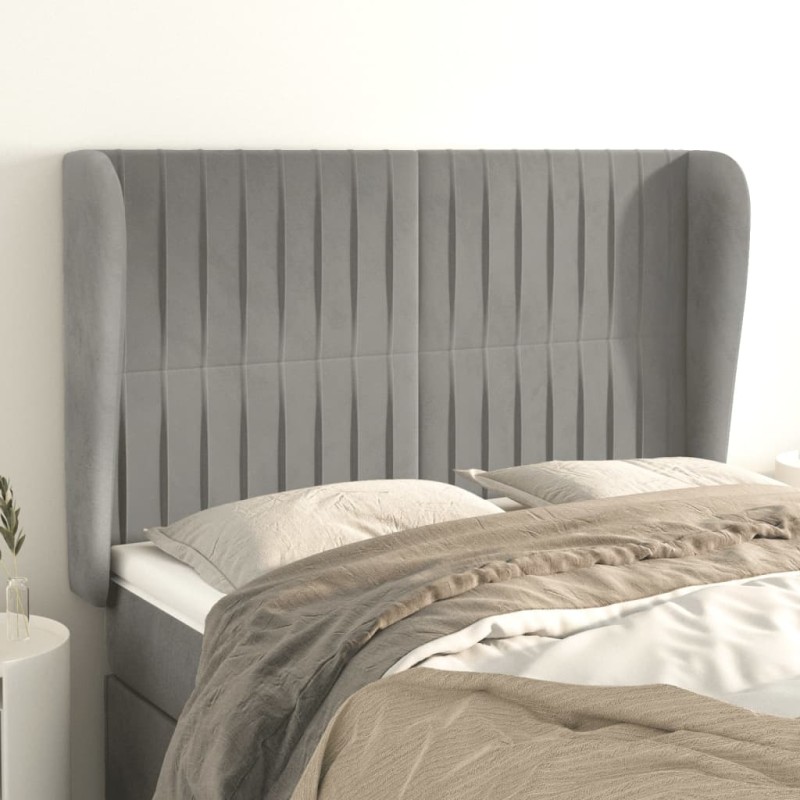 vidaXL Cabecero con orejas de terciopelo gris claro 147x23x118/128 cm vidaXL Cabecero con orejas de terciopelo gris claro 147x23x118/128 cm