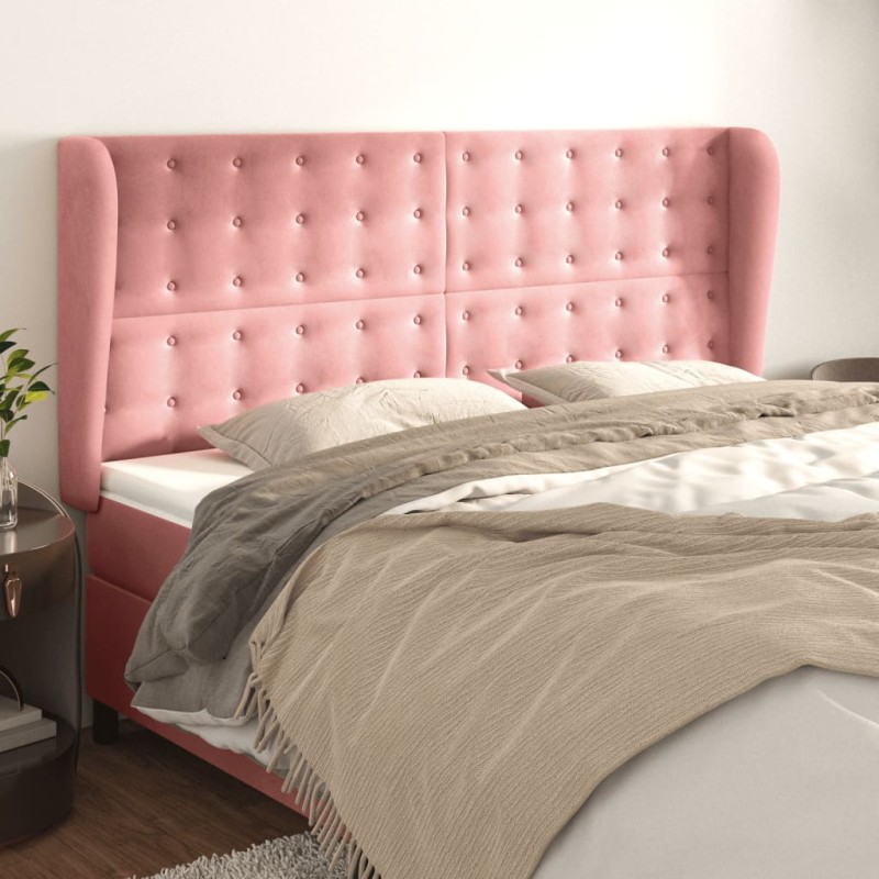 vidaXL Cabecero con orejas de terciopelo rosa 183x23x118/128 cm vidaXL Cabecero con orejas de terciopelo rosa 183x23x118/128 cm