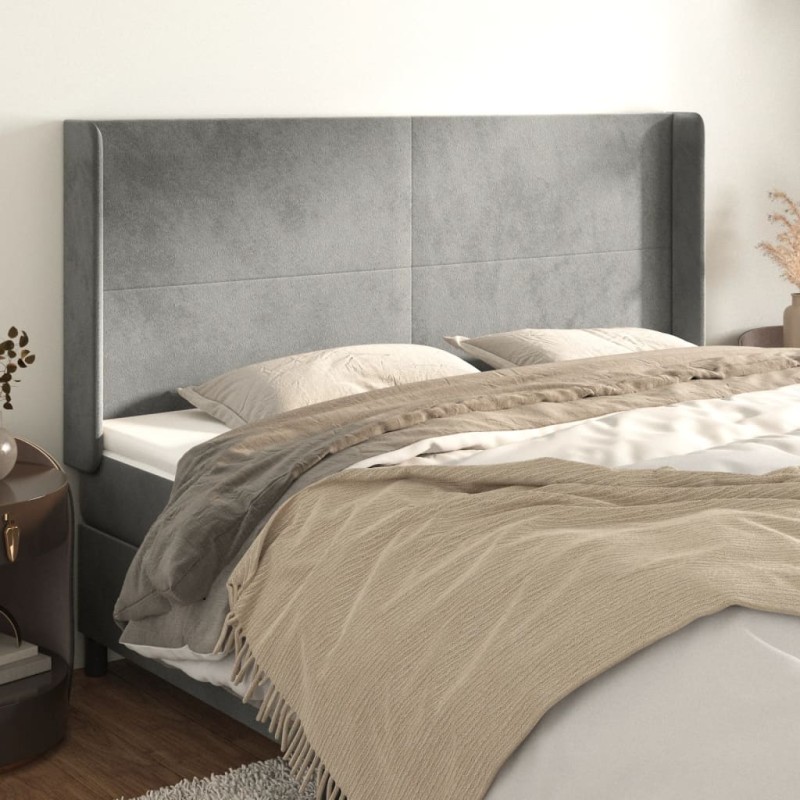 vidaXL Cabecero con orejas de terciopelo gris claro 183x16x118/128 cm vidaXL Cabecero con orejas de terciopelo gris claro 183x16x118/128 cm