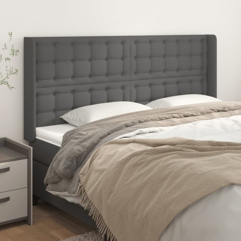 vidaXL Cabecero con orejas cuero sintético gris 183x16x118/128 cm vidaXL Cabecero con orejas cuero sintético gris 183x16x118/128 cm