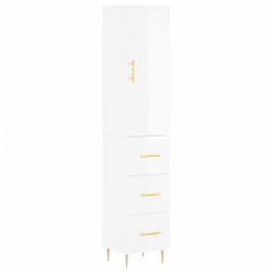vidaXL Aparador alto madera contrachapada blanco brillo 34,5x34x180 cm