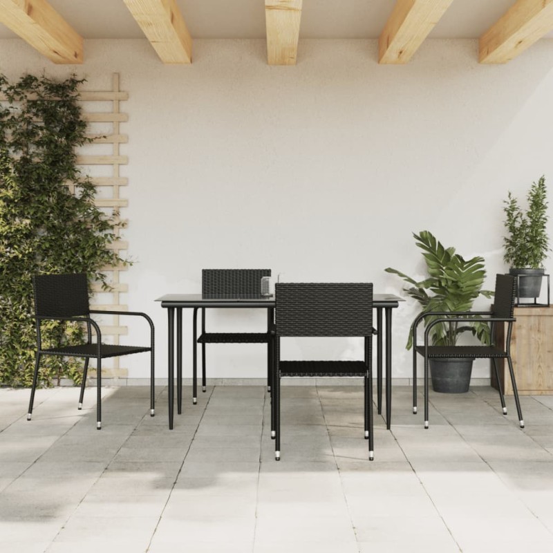 vidaXL Juego de comedor de jardín 5 pzas ratán sintético y acero negro vidaXL Juego de comedor de jardín 5 pzas ratán sintético y acero negro