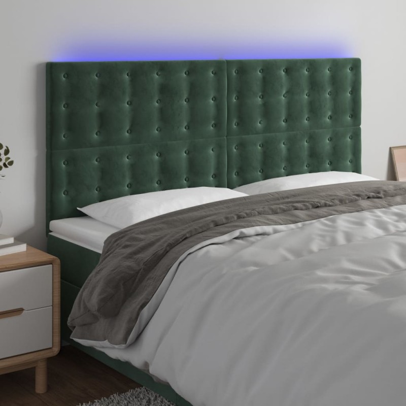 vidaXL Cabecero con luces LED terciopelo verde oscuro 200x5x118/128 cm vidaXL Cabecero con luces LED terciopelo verde oscuro 200x5x118/128 cm