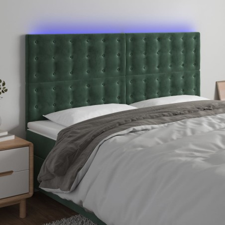 vidaXL Cabecero con luces LED terciopelo verde oscuro 200x5x118/128 cm