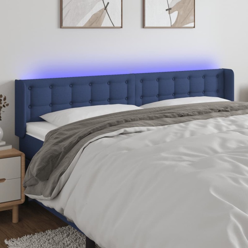 vidaXL Cabecero con LED de tela azul 183x16x78/88 cm